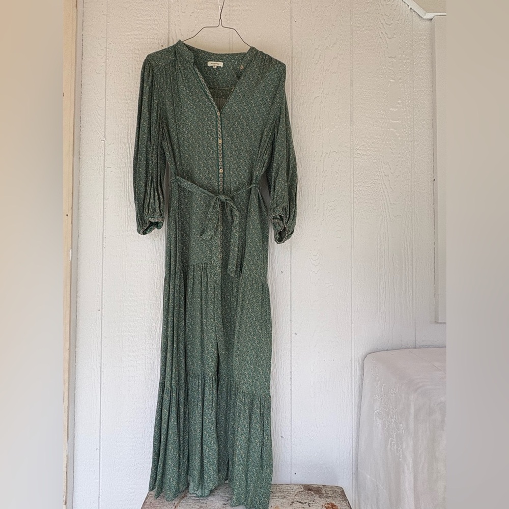 Green Women's Dress Large button down the front